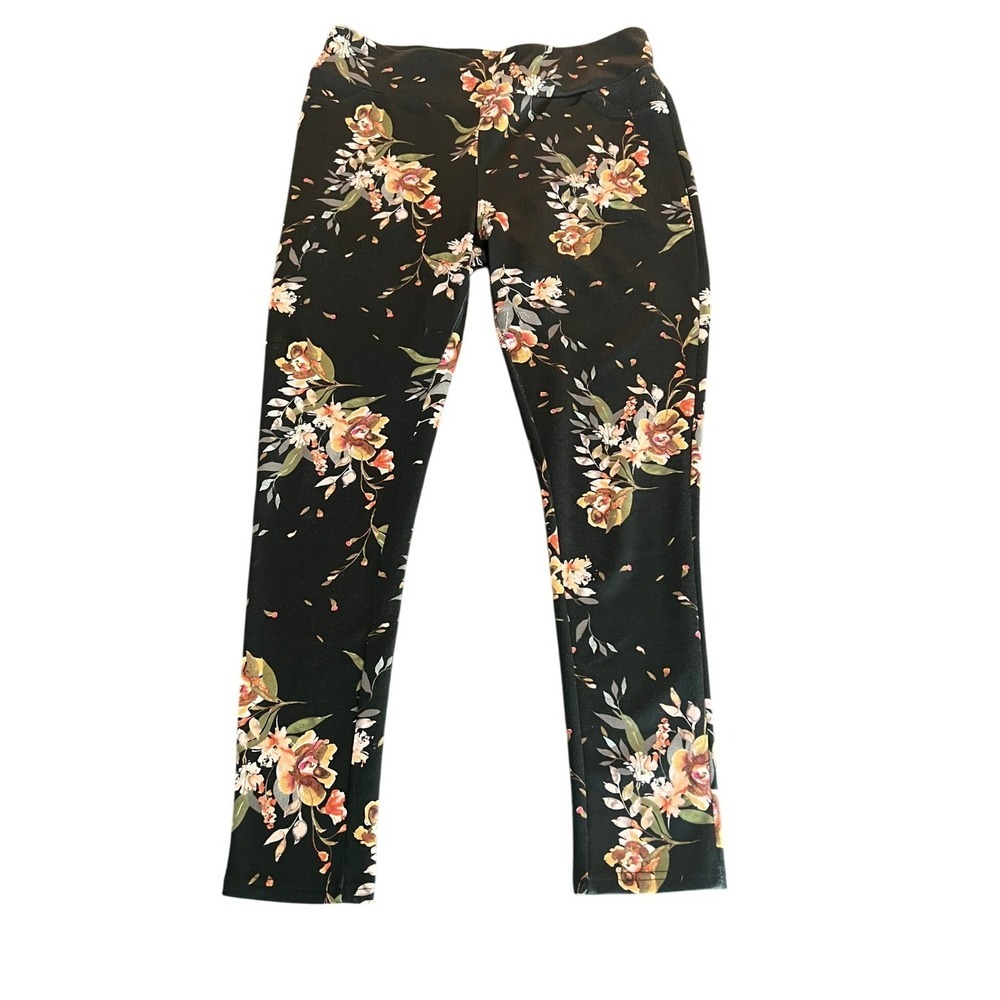 Shosho Womens Floral Print Leggings Black Multi Stretch Pockets Size L (1145)
